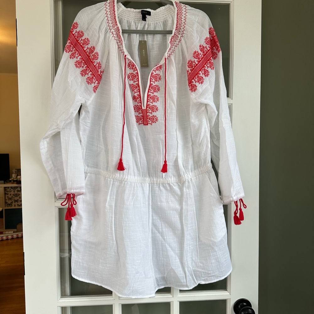 J. Crew White and Red Romper Cover-up